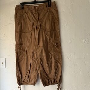 Aventura Cropped Cargo Pants Womens Organic Cotton‎ Brown Drawstring Size 6